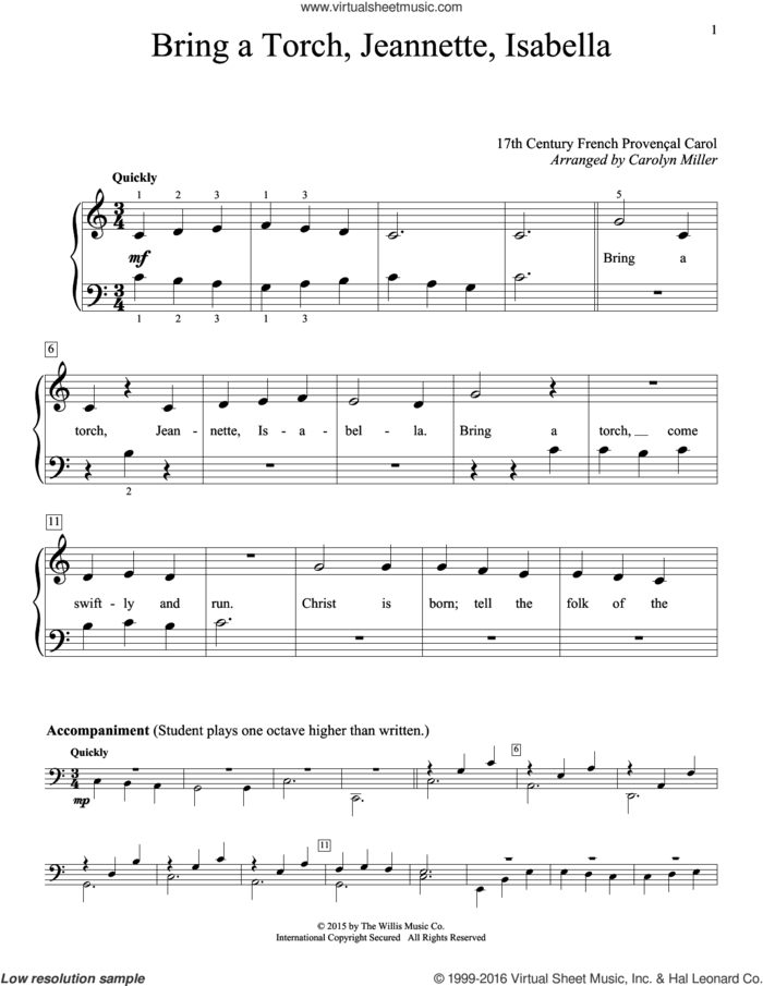 Bring A Torch, Jeannette, Isabella sheet music for piano solo (elementary) by Anonymous and Miscellaneous, beginner piano (elementary)