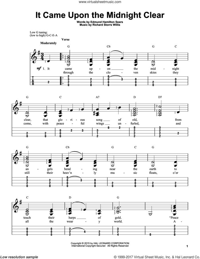 It Came Upon The Midnight Clear sheet music for ukulele (easy tablature) (ukulele easy tab) by Edmund Hamilton Sears and Richard Storrs Willis, intermediate skill level