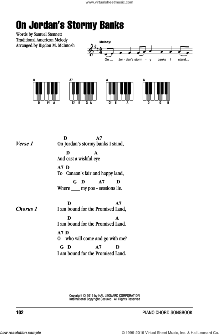 On Jordan's Stormy Banks sheet music for piano solo (chords, lyrics, melody) by Samuel Stennett and Rigdon M. McIntosh, intermediate piano (chords, lyrics, melody)
