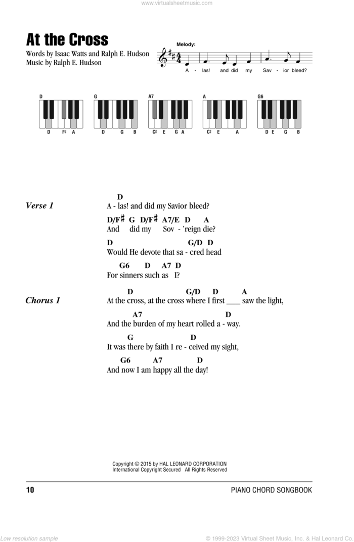 At The Cross sheet music for piano solo (chords, lyrics, melody) by Isaac Watts and Ralph Hudson, intermediate piano (chords, lyrics, melody)