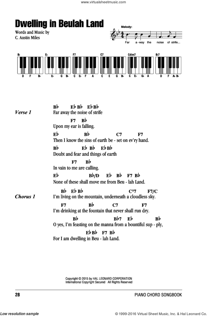 Dwelling In Beulah Land sheet music for piano solo (chords, lyrics, melody) by C. Austin Miles, intermediate piano (chords, lyrics, melody)