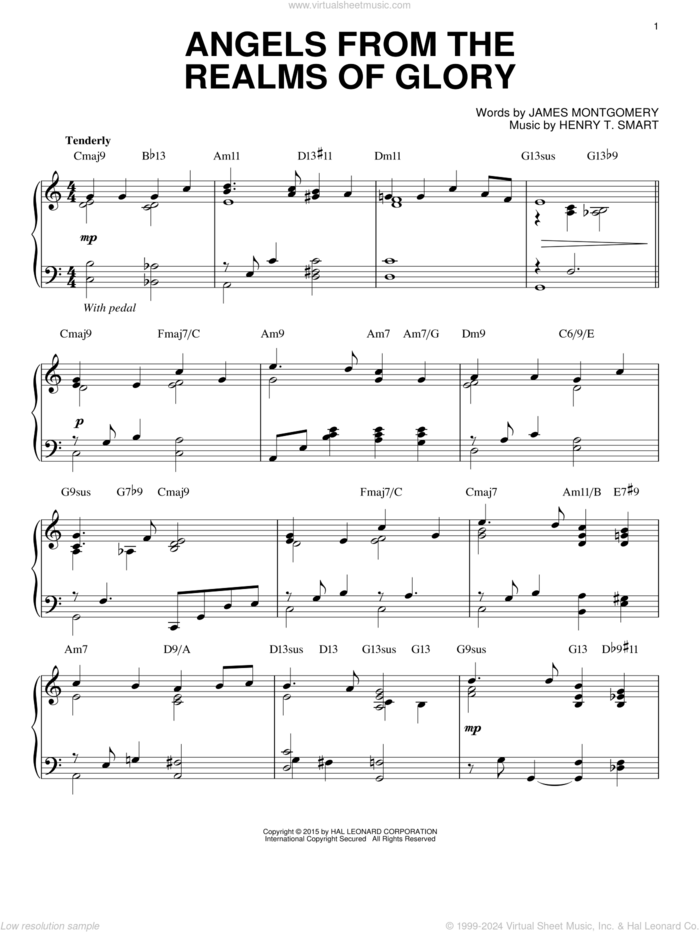 Angels From The Realms Of Glory [Jazz version] (arr. Brent Edstrom) sheet music for piano solo by Henry T. Smart and James Montgomery, intermediate skill level