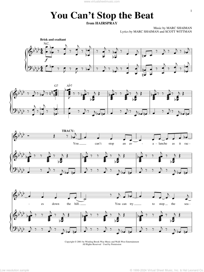 You Can't Stop The Beat sheet music for voice and piano by Marc Shaiman and Scott Wittman, intermediate skill level