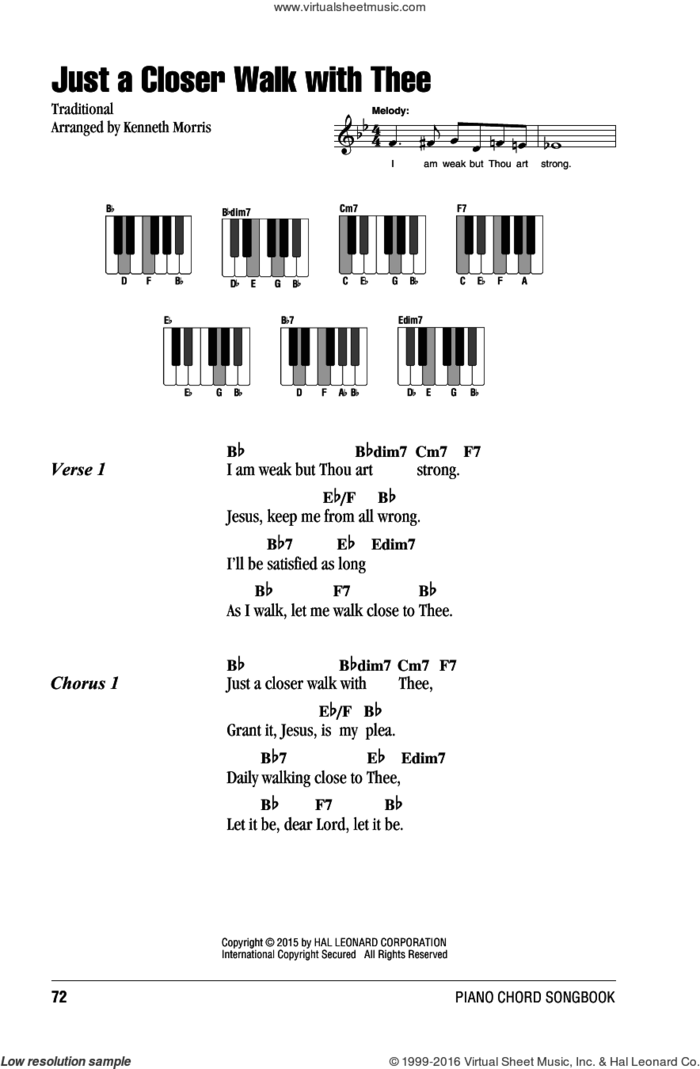 Just A Closer Walk With Thee sheet music for piano solo (chords, lyrics, melody) by Kenneth Morris, intermediate piano (chords, lyrics, melody)