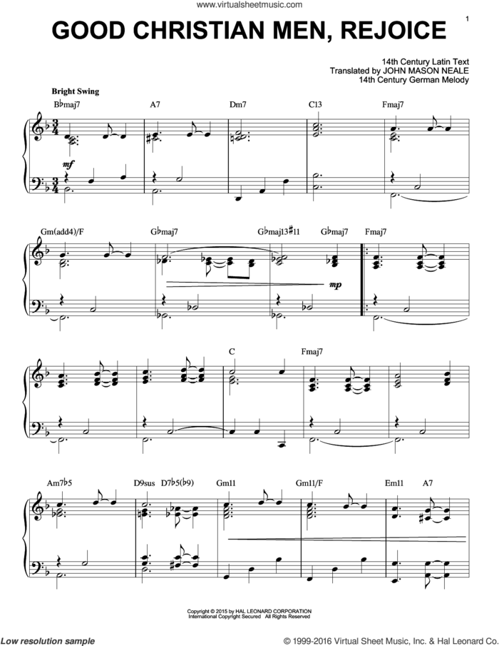 Good Christian Men, Rejoice [Jazz version] (arr. Brent Edstrom) sheet music for piano solo by John Mason Neale, intermediate skill level