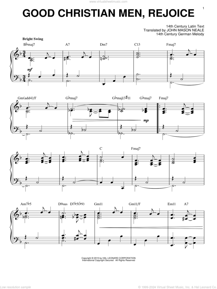 Good Christian Men, Rejoice [Jazz version] (arr. Brent Edstrom) sheet music for piano solo by John Mason Neale, intermediate skill level