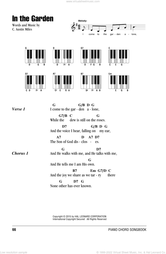 In The Garden sheet music for piano solo (chords, lyrics, melody) by C. Austin Miles, intermediate piano (chords, lyrics, melody)