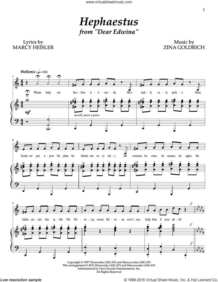 Hephaestus sheet music for voice and piano by Goldrich & Heisler, Marcy Heisler and Zina Goldrich, intermediate skill level