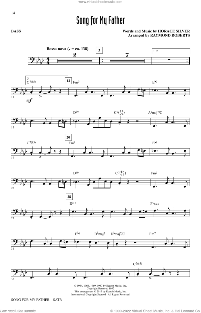 Song For My Father sheet music for choir (SATB: soprano, alto, tenor, bass) by Horace Silver and Raymond Roberts, intermediate skill level
