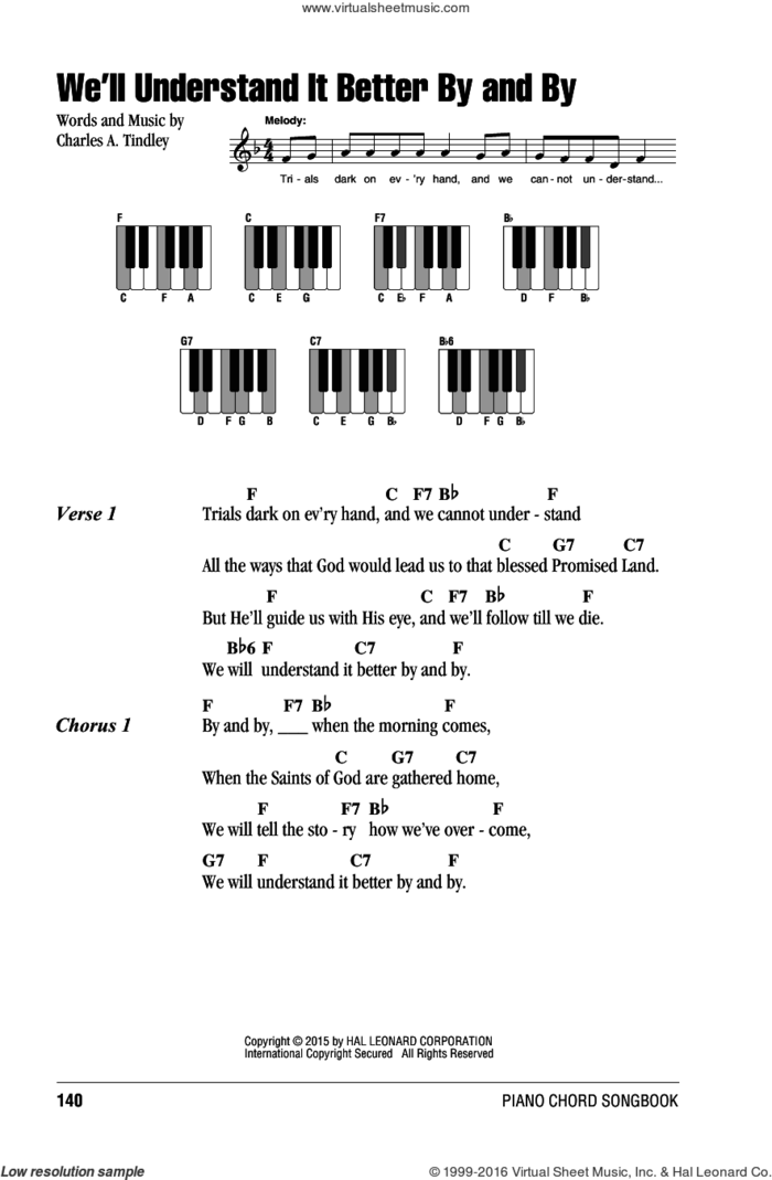 We'll Understand It Better By And By sheet music for piano solo (chords, lyrics, melody) by Charles A. Tindley, intermediate piano (chords, lyrics, melody)