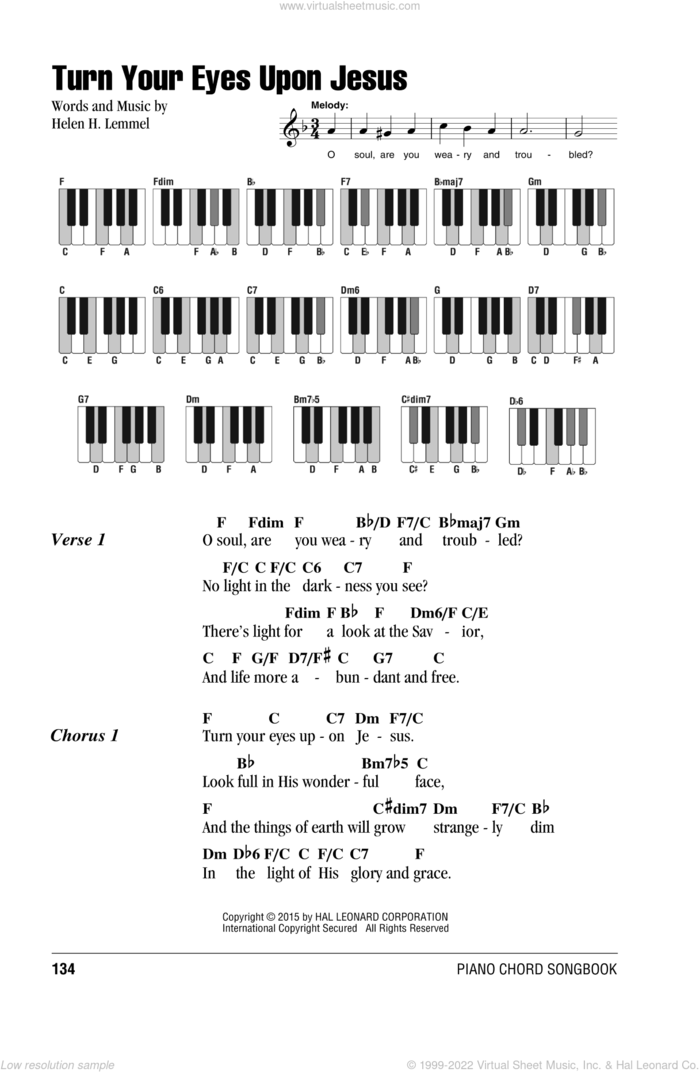 Turn Your Eyes Upon Jesus sheet music for piano solo (chords, lyrics, melody) by Newsboys and Helen H. Lemmel, intermediate piano (chords, lyrics, melody)