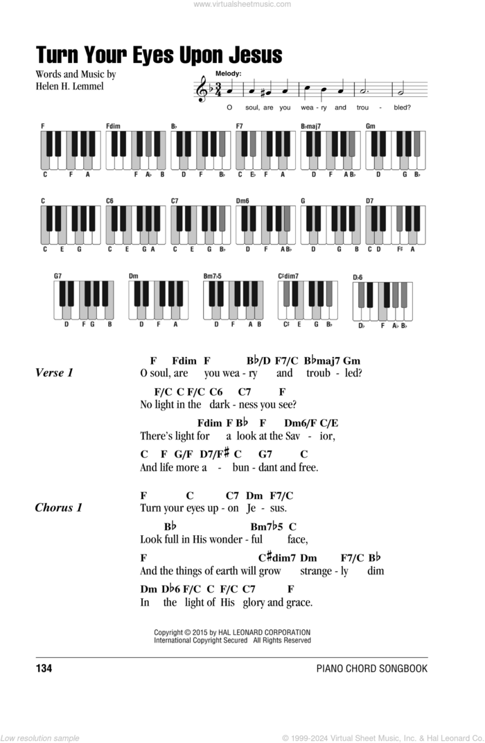 Turn Your Eyes Upon Jesus sheet music for piano solo (chords, lyrics, melody) by Newsboys and Helen H. Lemmel, intermediate piano (chords, lyrics, melody)