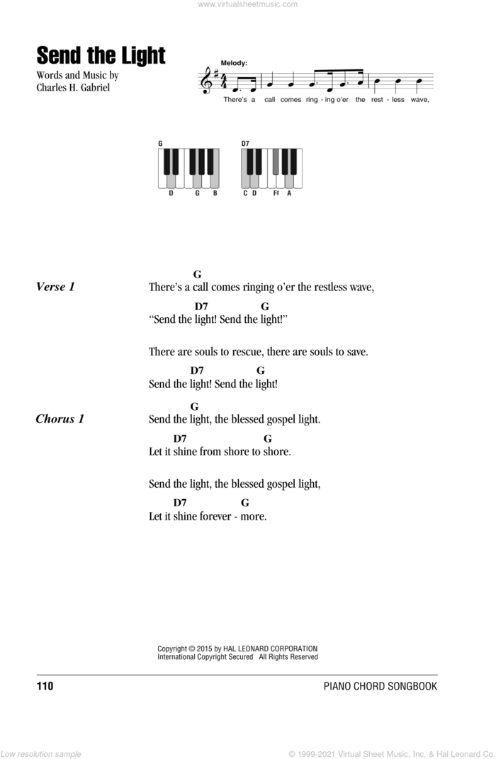 Send The Light sheet music for piano solo (chords, lyrics, melody) by Charles H. Gabriel, intermediate piano (chords, lyrics, melody)