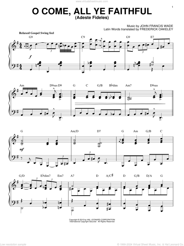 O Come, All Ye Faithful (Adeste Fideles) [Jazz version] (arr. Brent Edstrom) sheet music for piano solo by John Francis Wade and Frederick Oakeley (English), intermediate skill level