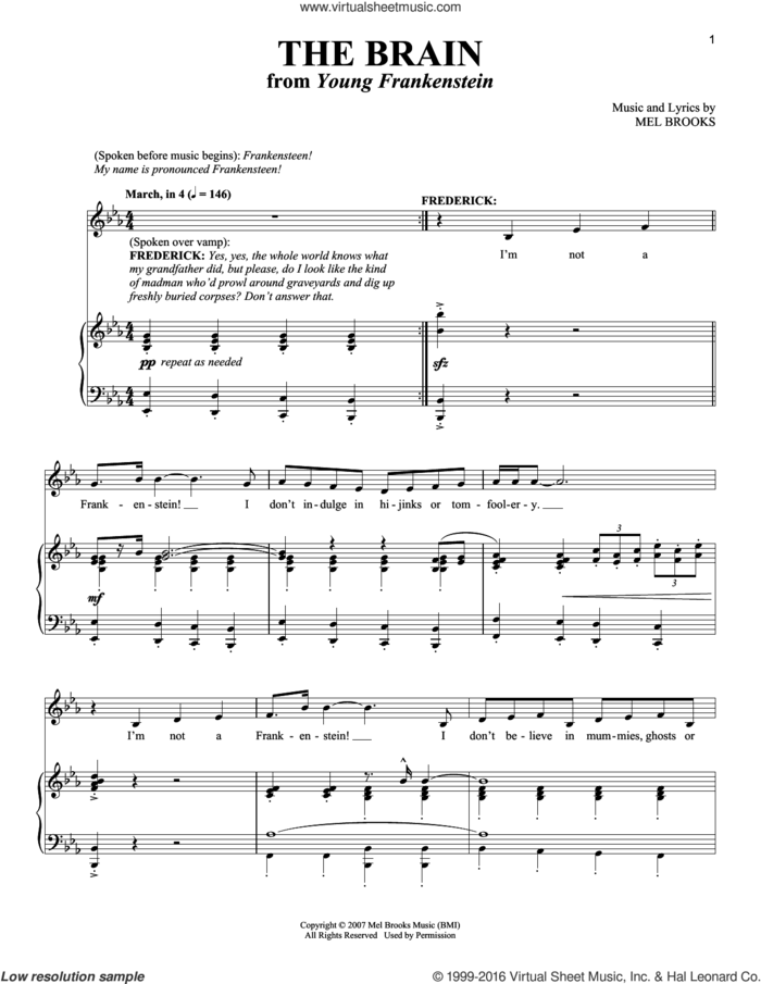 The Brain sheet music for voice and piano by Mel Brooks and Richard Walters, intermediate skill level