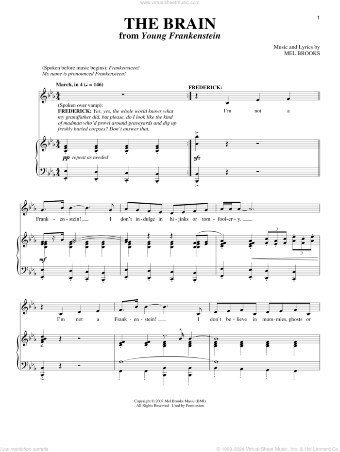 The Brain sheet music for voice and piano by Mel Brooks and Richard Walters, intermediate skill level