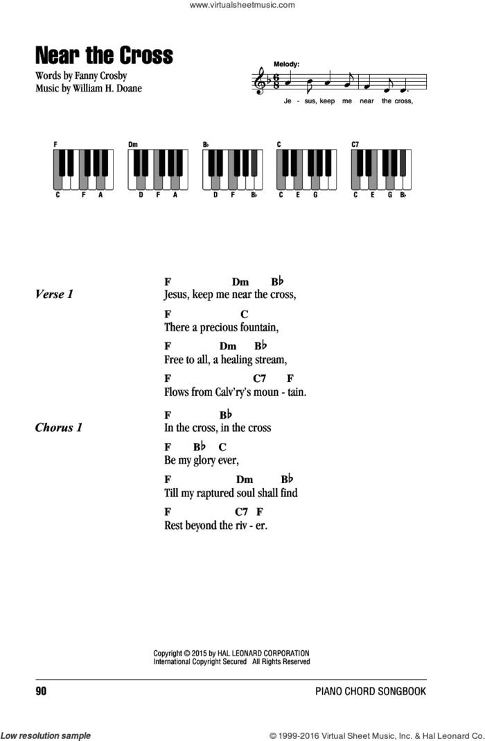 Near The Cross sheet music for piano solo (chords, lyrics, melody) by William H. Doane and Fanny Crosby, intermediate piano (chords, lyrics, melody)