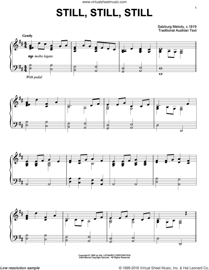 Still, Still, Still, (intermediate) sheet music for piano solo, intermediate skill level