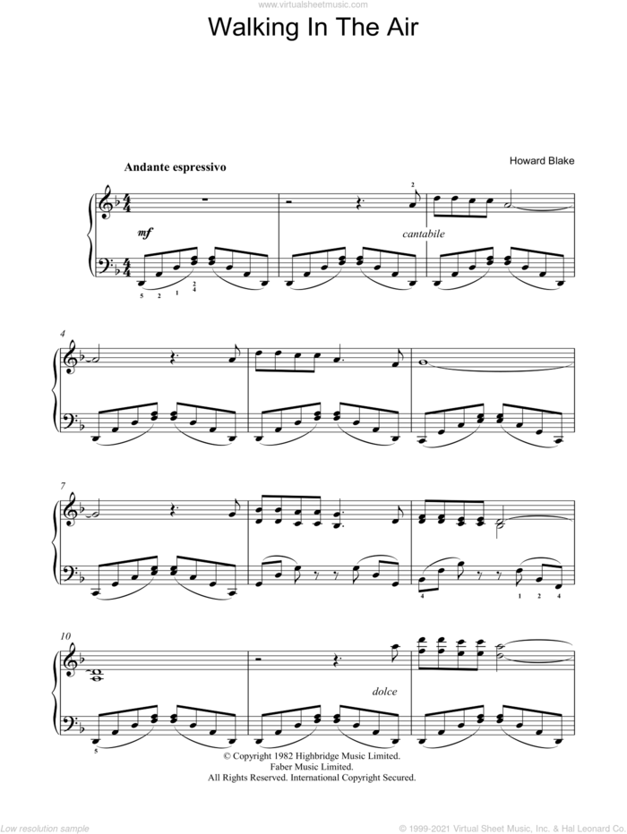 Walking In The Air (theme from The Snowman), (intermediate) sheet music for piano solo by Howard Blake and The Snowman (Movie), intermediate skill level