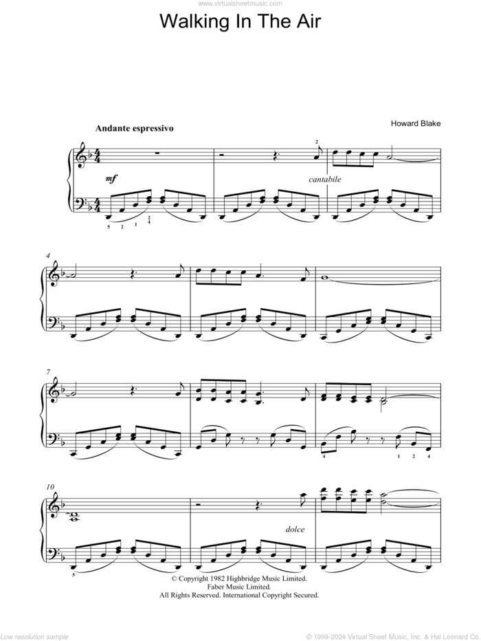 Walking In The Air (theme from The Snowman), (intermediate) sheet music for piano solo by Howard Blake and The Snowman (Movie), intermediate skill level