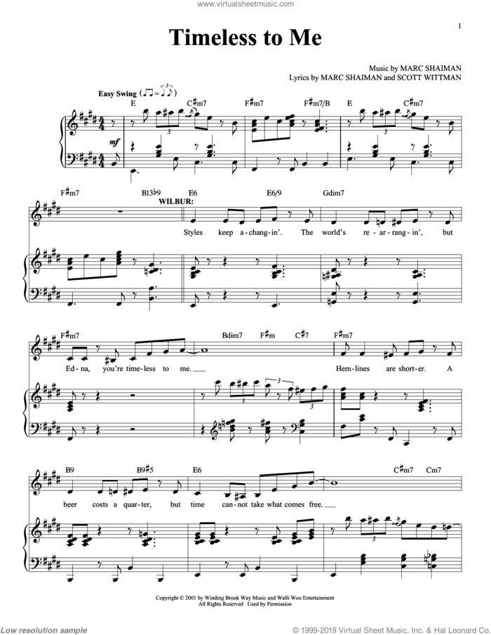 Timeless To Me sheet music for voice and piano by Marc Shaiman and Scott Wittman, classical score, intermediate skill level