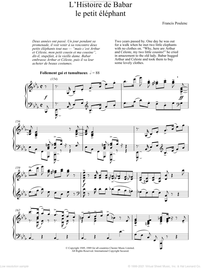 L'Histoire De Babar sheet music for piano solo by Francis Poulenc, classical score, intermediate skill level
