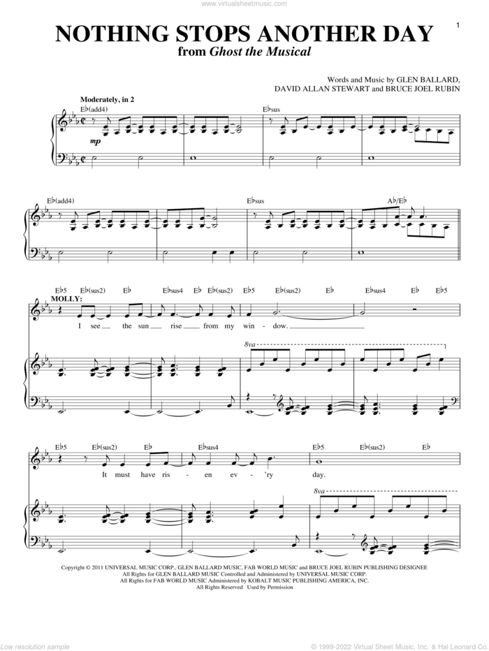 Nothing Stops Another Day sheet music for voice and piano by Glen Ballard, Richard Walters, Bruce Joel Rubin and David Allan Stewart, intermediate skill level