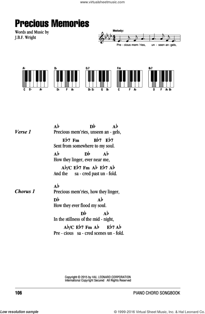 Precious Memories sheet music for piano solo (chords, lyrics, melody) by J.B.F. Wright, intermediate piano (chords, lyrics, melody)