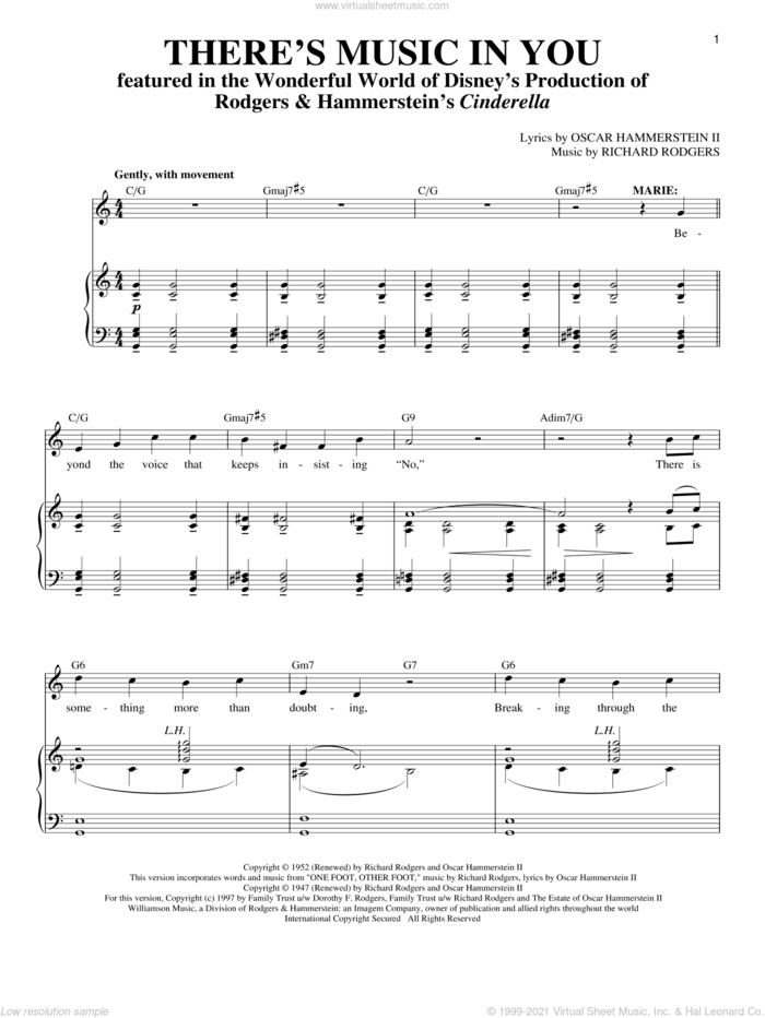 There's Music In You sheet music for voice and piano by Rodgers & Hammerstein, Richard Walters, Oscar II Hammerstein and Richard Rodgers, intermediate skill level
