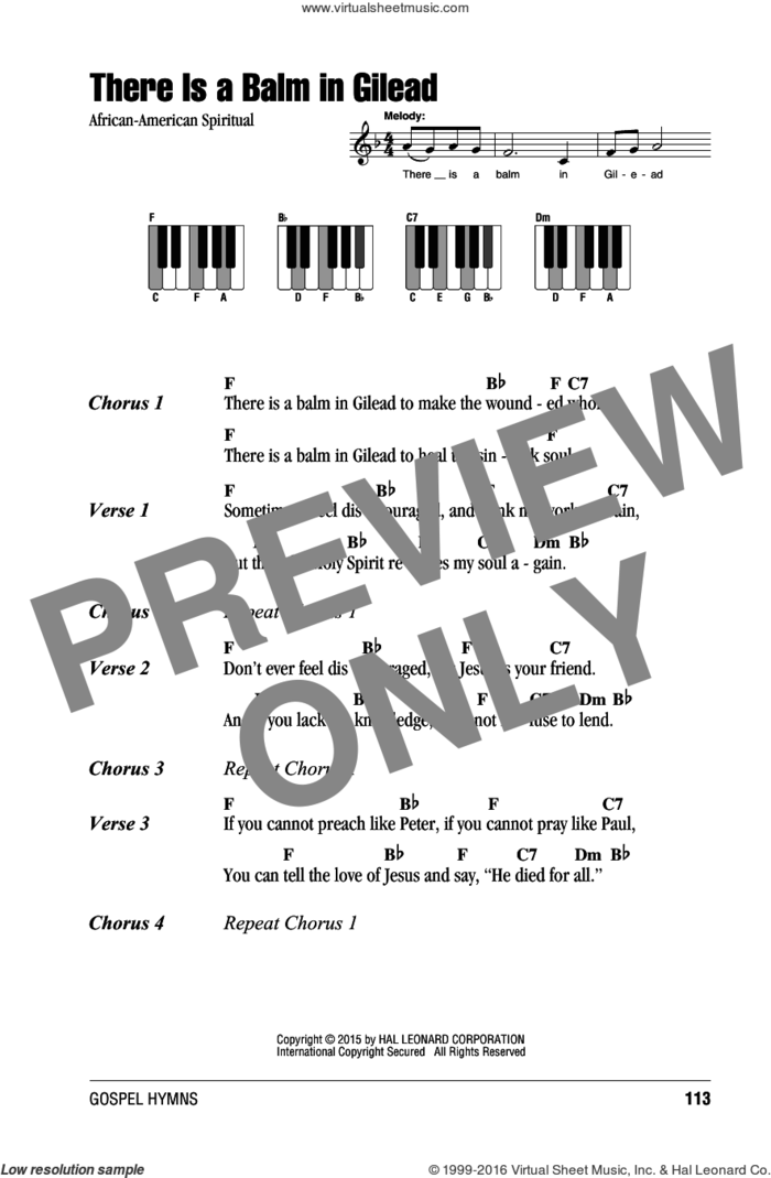 There Is A Balm In Gilead sheet music for piano solo (chords, lyrics, melody), intermediate piano (chords, lyrics, melody)