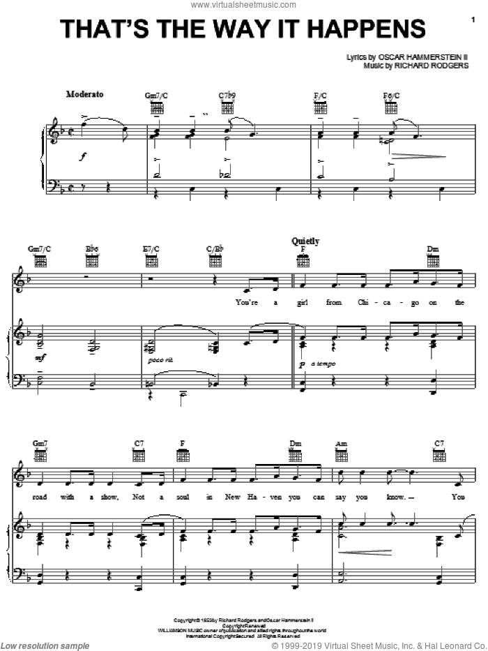 That's The Way It Happens sheet music for voice, piano or guitar by Rodgers & Hammerstein, State Fair (Musical), Oscar II Hammerstein and Richard Rodgers, intermediate skill level