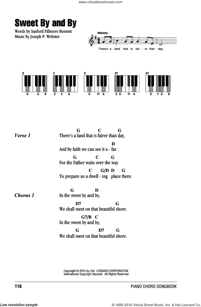 Sweet By And By sheet music for piano solo (chords, lyrics, melody) by Joseph P. Webster and Sanford Fillmore Bennett, intermediate piano (chords, lyrics, melody)