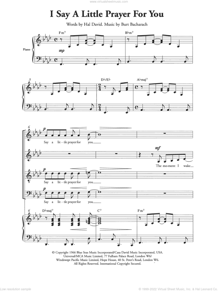 I Say A Little Prayer (arr. Berty Rice) sheet music for choir (SATB: soprano, alto, tenor, bass) by Aretha Franklin, Berty Rice, Burt Bacharach and Hal David, intermediate skill level