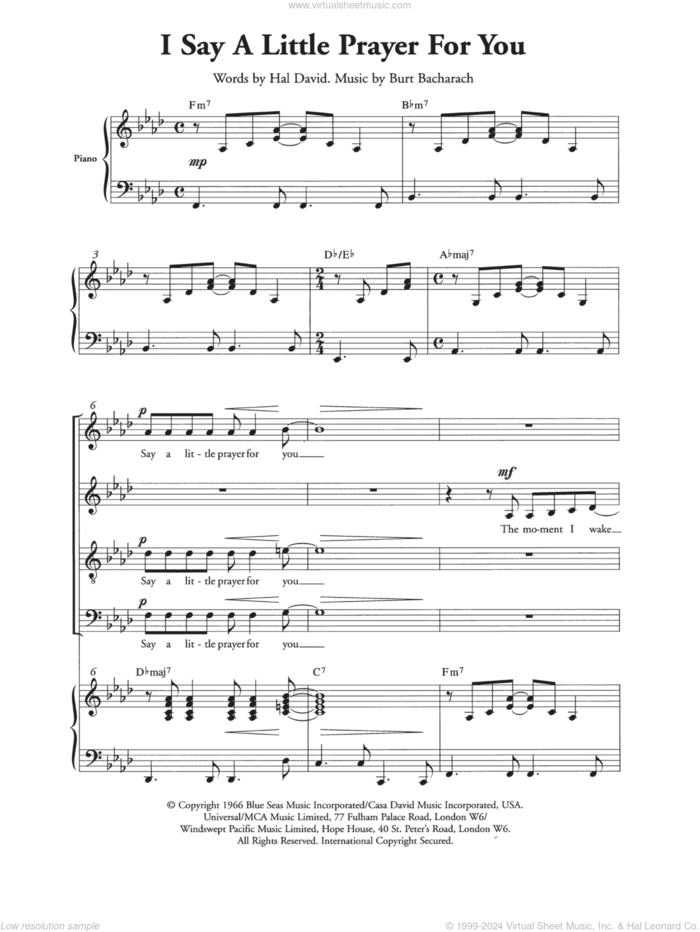 I Say A Little Prayer (arr. Berty Rice) sheet music for choir (SATB: soprano, alto, tenor, bass) by Aretha Franklin, Berty Rice, Burt Bacharach and Hal David, intermediate skill level