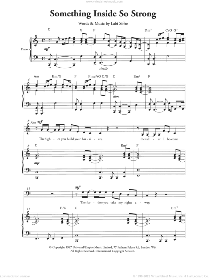 (Something Inside) So Strong (Arr. Berty Rice) sheet music for choir by Labi Siffre and Berty Rice, intermediate skill level