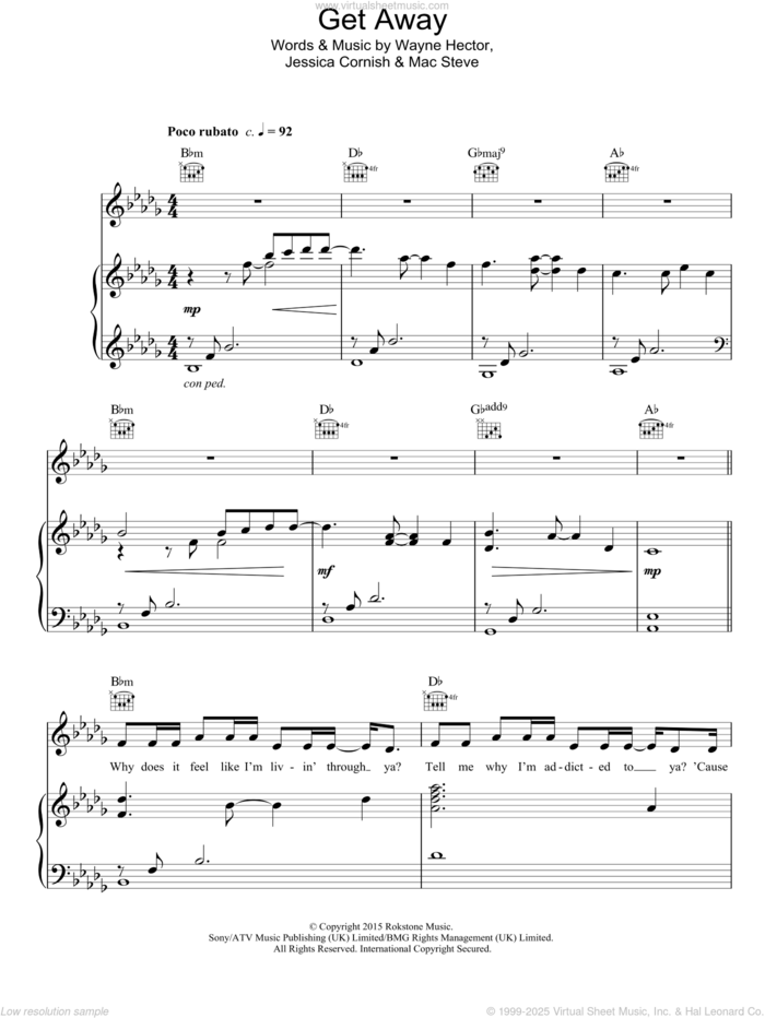 Get Away sheet music for voice, piano or guitar by Jessie J, Jessica Cornish, Mac Steve and Wayne Hector, intermediate skill level