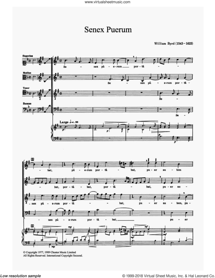 Senex Puerum sheet music for choir by William Byrd, classical score, intermediate skill level