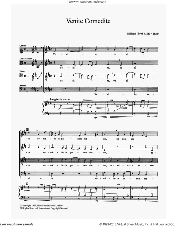 Venite Comedite sheet music for choir by William Byrd, classical score, intermediate skill level