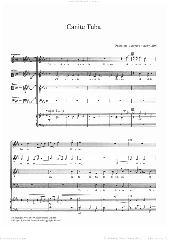 Canite Tuba sheet music for choir by Francisco Guerrero, classical score, intermediate skill level