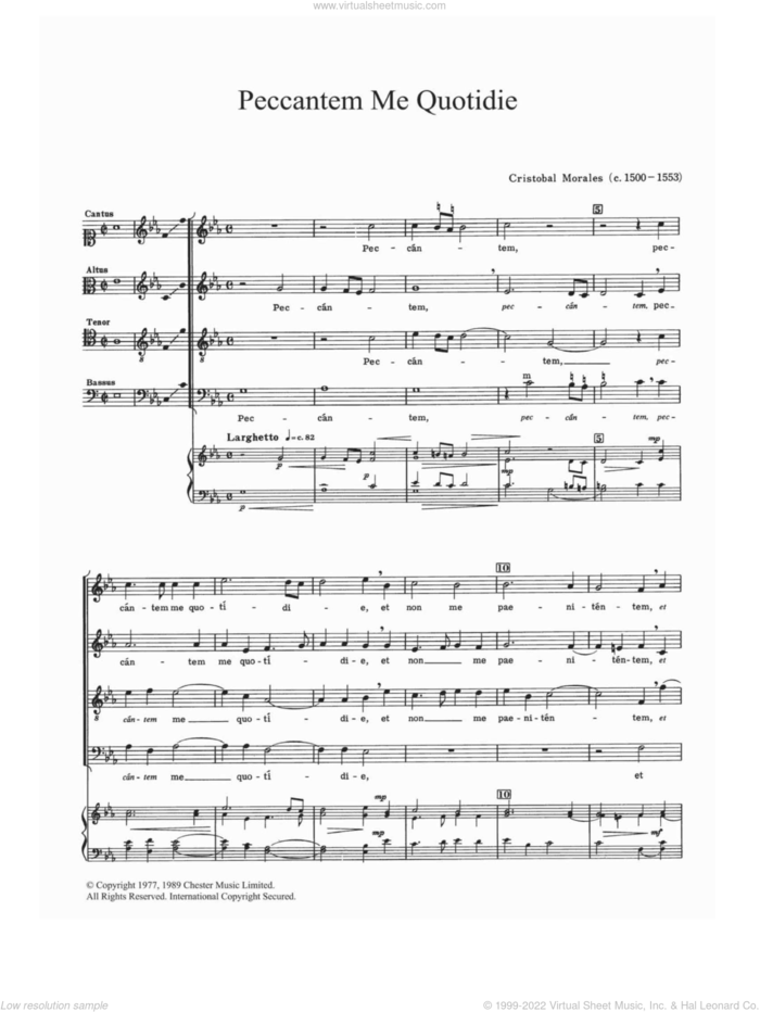 Peccantem Me Quotidie sheet music for choir by Cristobal de Morales, classical score, intermediate skill level