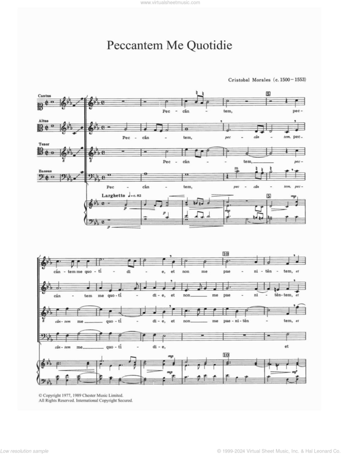 Peccantem Me Quotidie sheet music for choir by Cristobal de Morales, classical score, intermediate skill level