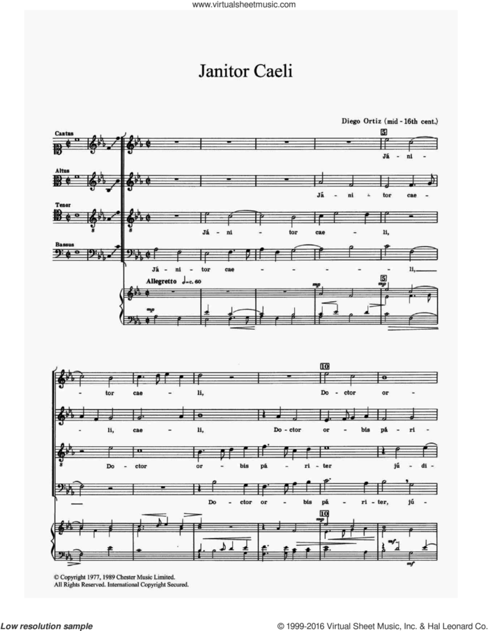 Janitor Caeli sheet music for voice, piano or guitar by Diego Ortiz, classical score, intermediate skill level