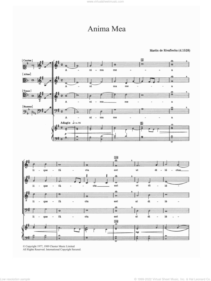 Anima Mea sheet music for choir by Martin de Rivaflecha, classical score, intermediate skill level