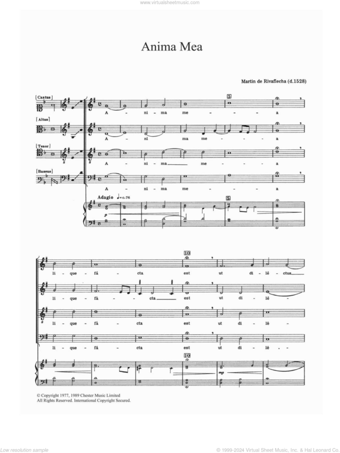 Anima Mea sheet music for choir by Martin de Rivaflecha, classical score, intermediate skill level