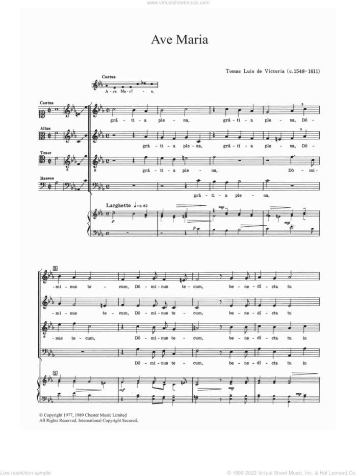 Ave Maria sheet music for choir by Tomàs Luis de Victoria and TomAAs Luis de Victoria, classical score, intermediate skill level