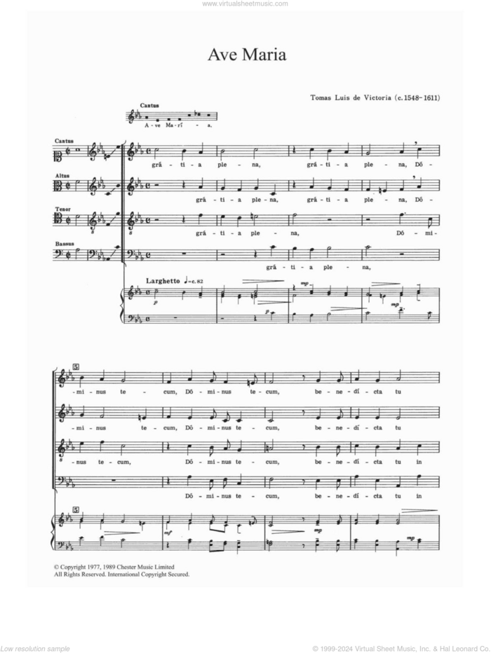 Ave Maria sheet music for choir by Tomàs Luis de Victoria and TomAAs Luis de Victoria, classical score, intermediate skill level