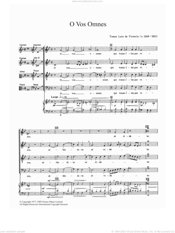 O Vos Omnes sheet music for choir by Tomàs Luis de Victoria and TomAAs Luis de Victoria, classical score, intermediate skill level