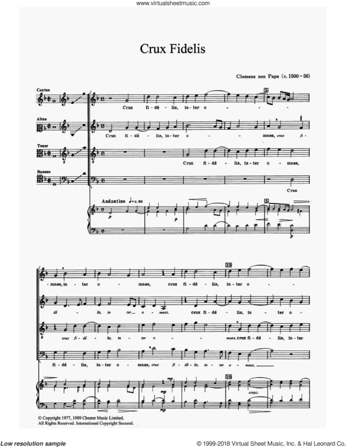 Crux Fidelis sheet music for choir by Jacob Clemens Non Papa, classical score, intermediate skill level