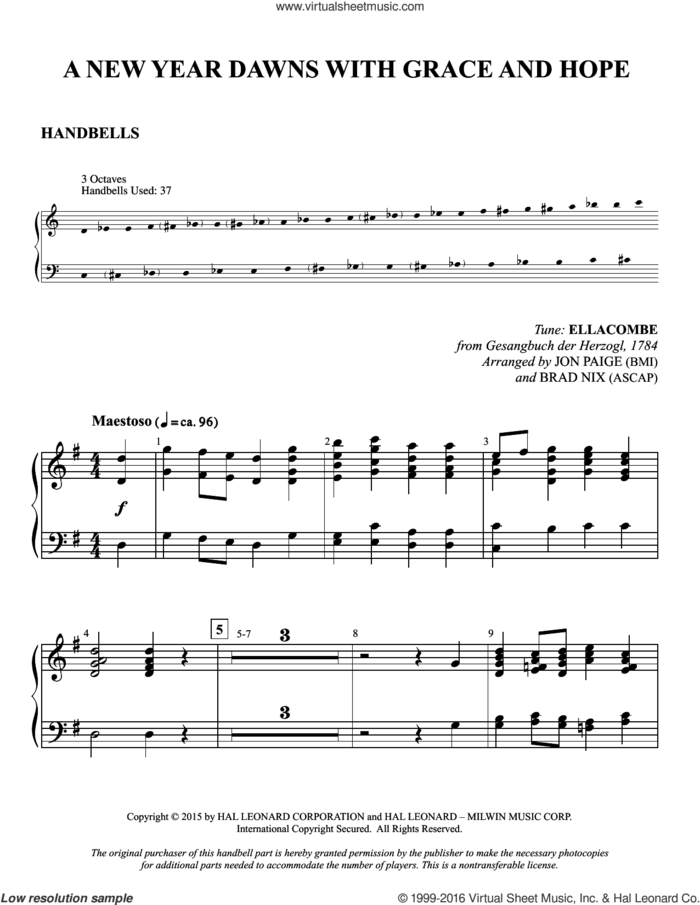 A New Year Dawns with Grace and Hope sheet music for orchestra/band (handbells) by Jon Paige, Brad Nix, Samuel S. Wesley, Gesangbuch der Herzogl and Jonathan Martin, intermediate skill level
