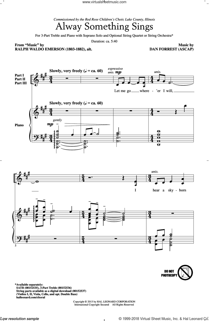 Alway Something Sings sheet music for choir (3-Part Treble) by Dan Forrest and Ralph Waldo Emerson, intermediate skill level